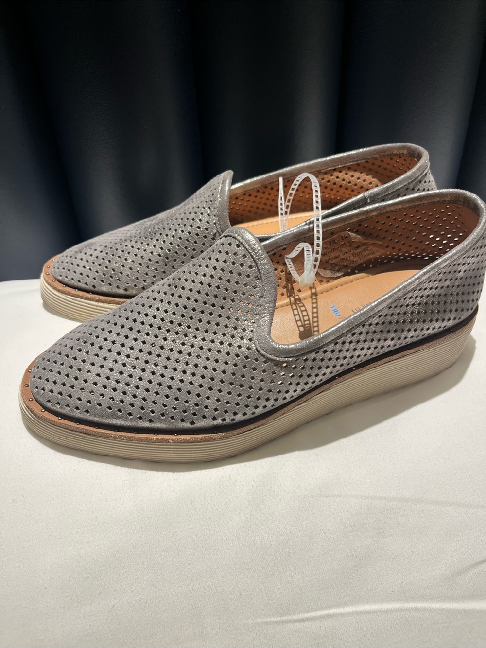 NWT* Johnston & Murphy Metallic Gray Perforated Slip-Ons